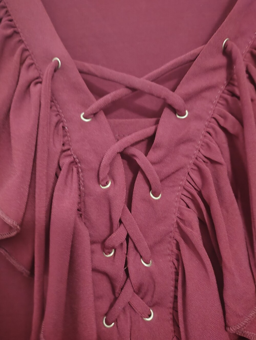 Avenue 22/24 Burgundy Ruffle Lace Up Boho Midi Dress Plus Size - Picture 3 of 8